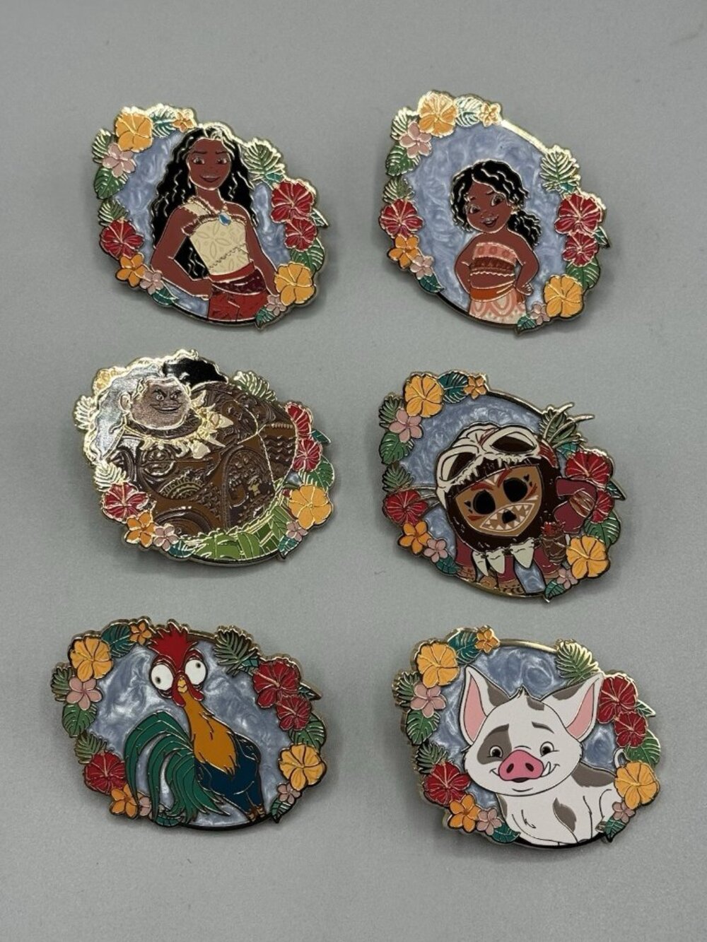 Disney Moana Floral Blind Enamel Pin New Open Box FULL SET OF 6
